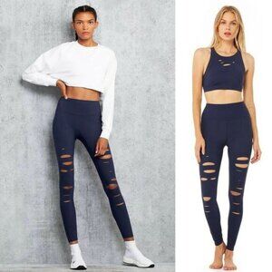 ALO YOGA Warrior High-Waist Ripped Legging Sz XXS Black